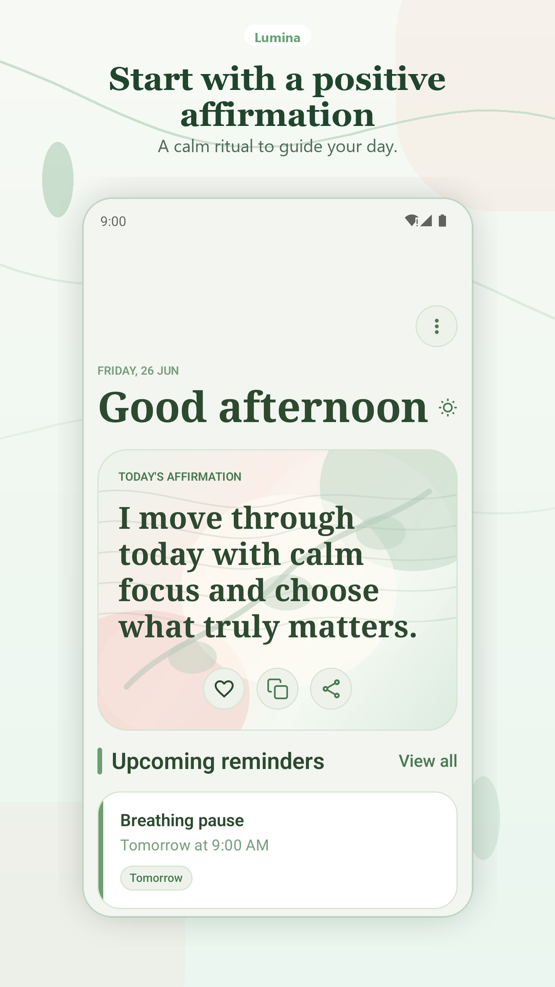 Daily affirmation. Read one positive prompt each day.