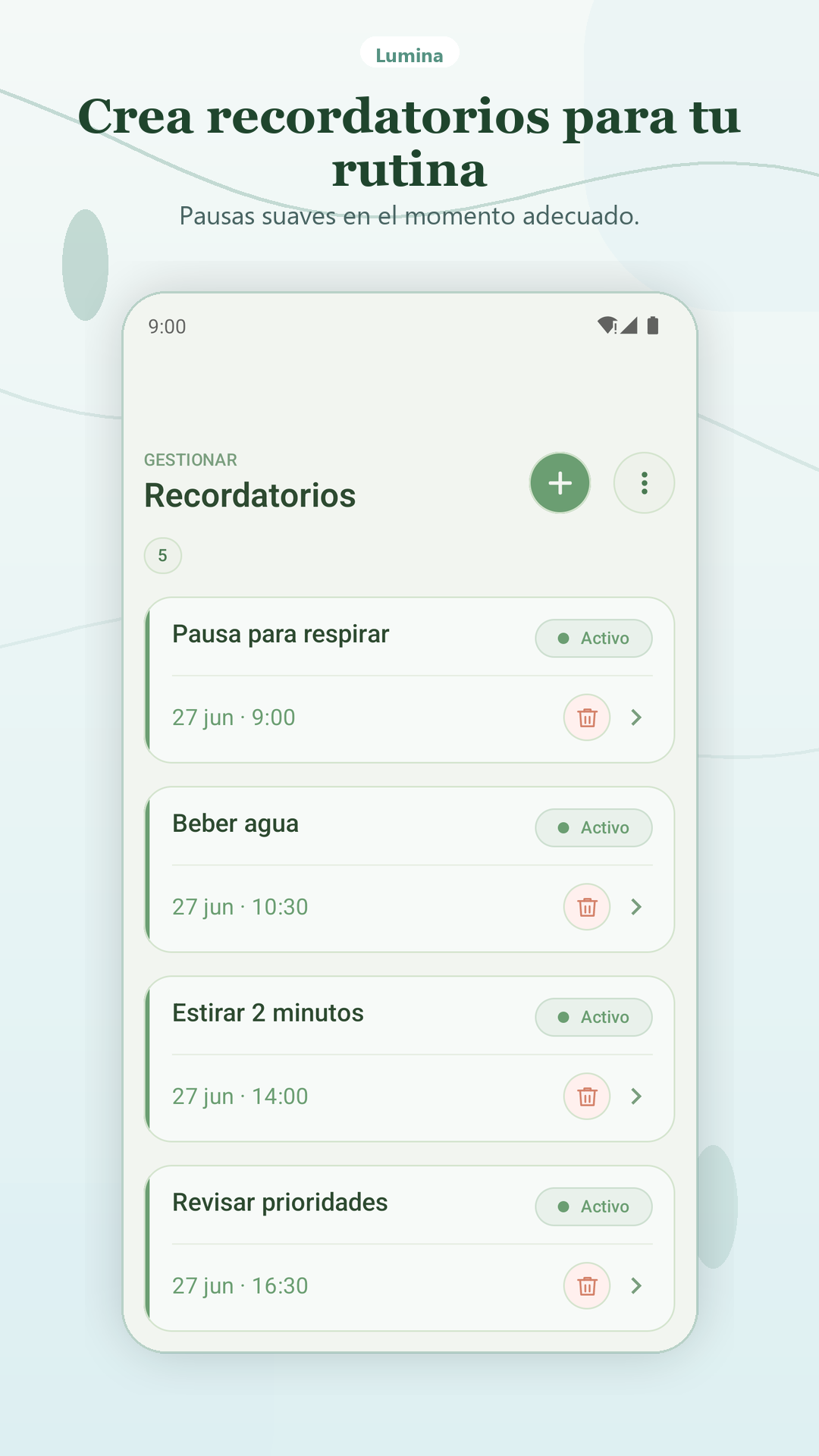 Recordatorios. Elige los momentos que quieres recordar.