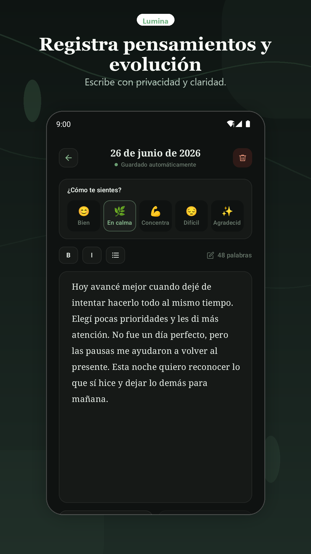 Diario. Escribe lo importante y vuelve por fecha.
