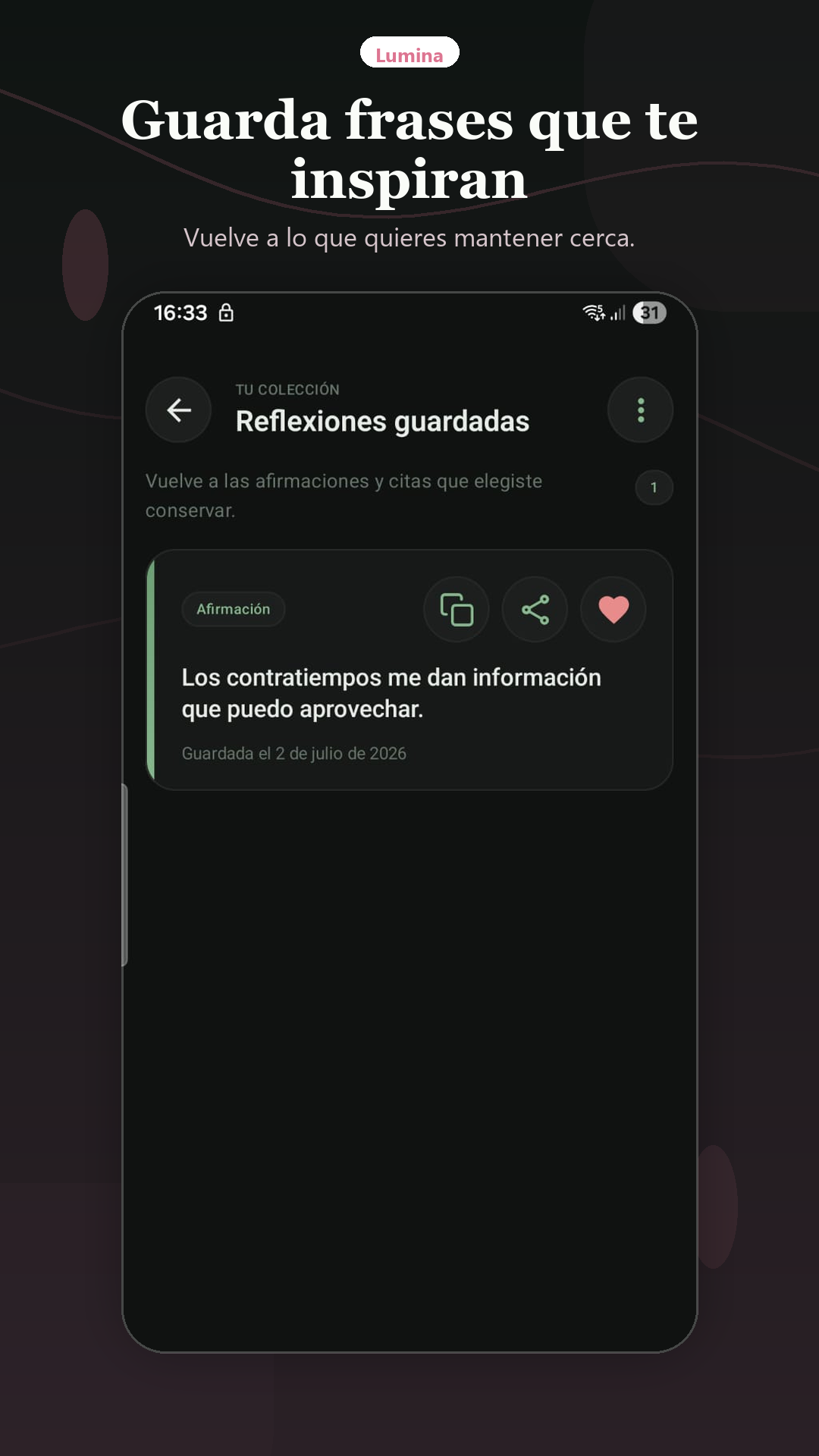 Favoritos. Guarda frases que vuelven a tener sentido.