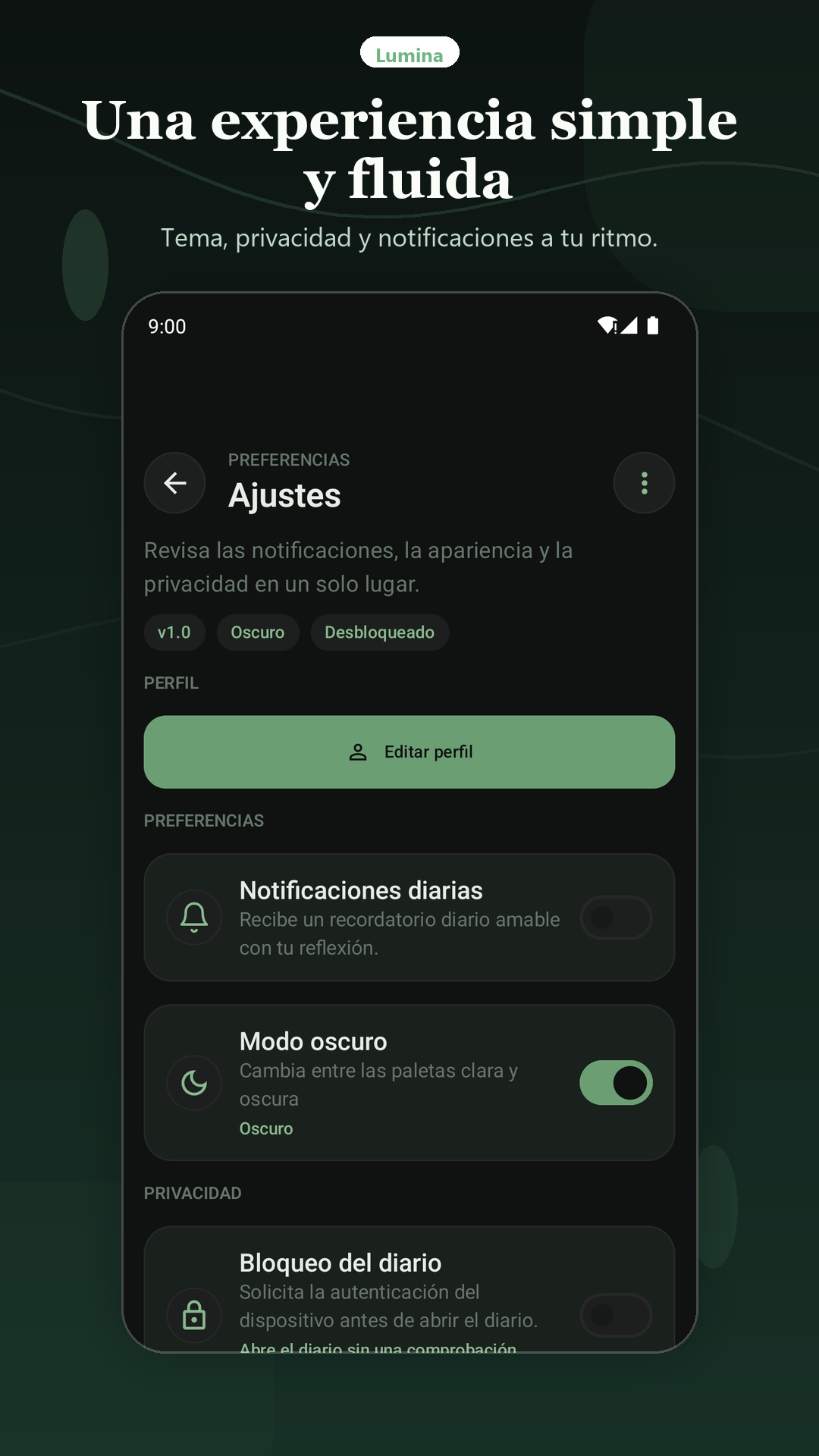 Hecha para uso diario, sin ruido. Lumina mantiene la experiencia simple, directa y respetuosa con tu atención.