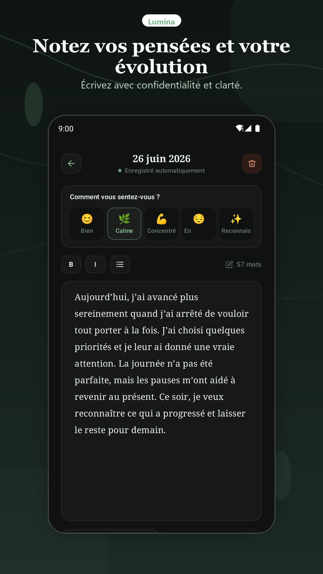 Journal. Écrivez ce qui compte et retrouvez-le par date.