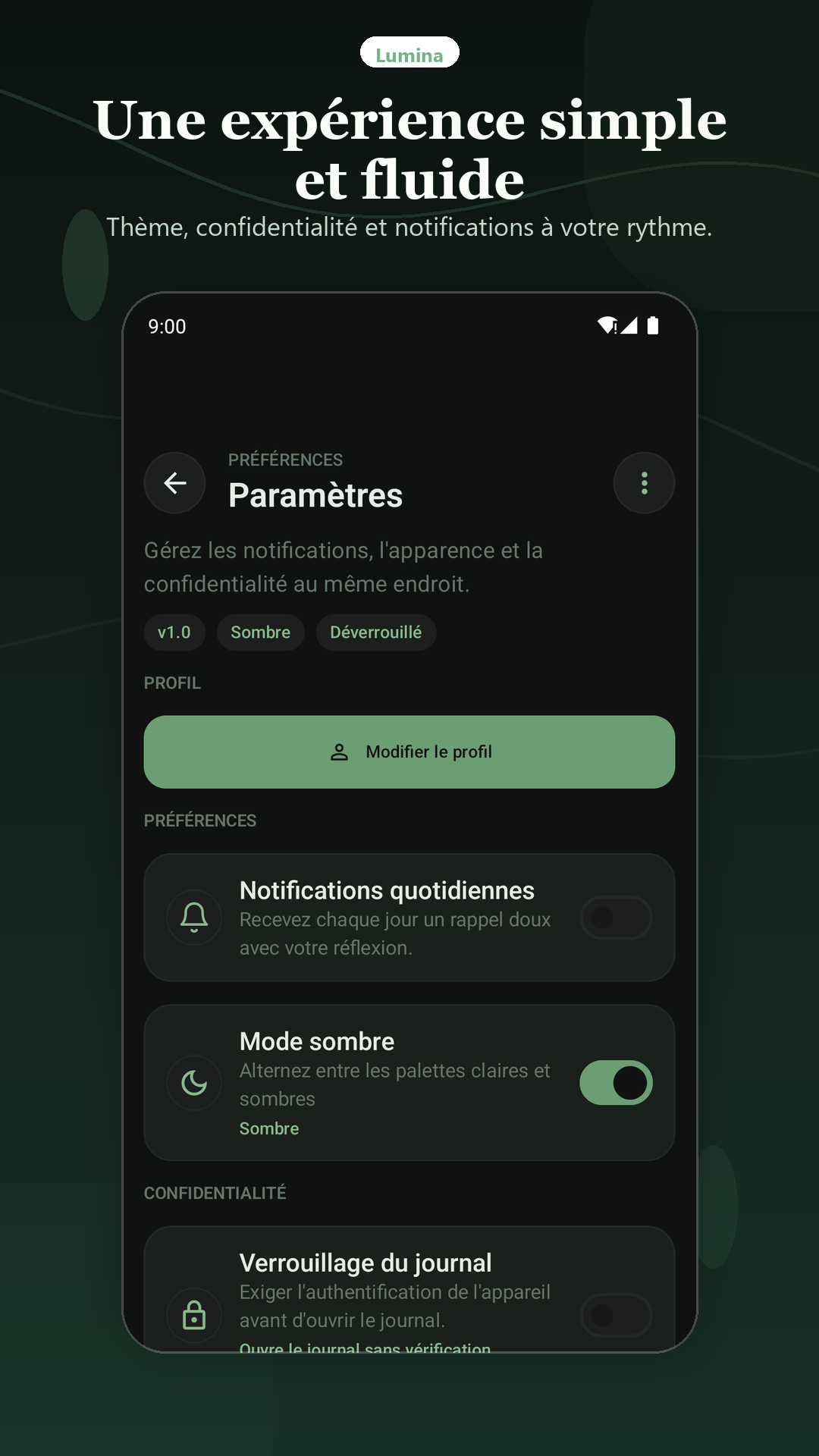 Conçue pour le quotidien, sans bruit. Lumina garde une expérience simple, directe et respectueuse de votre attention.