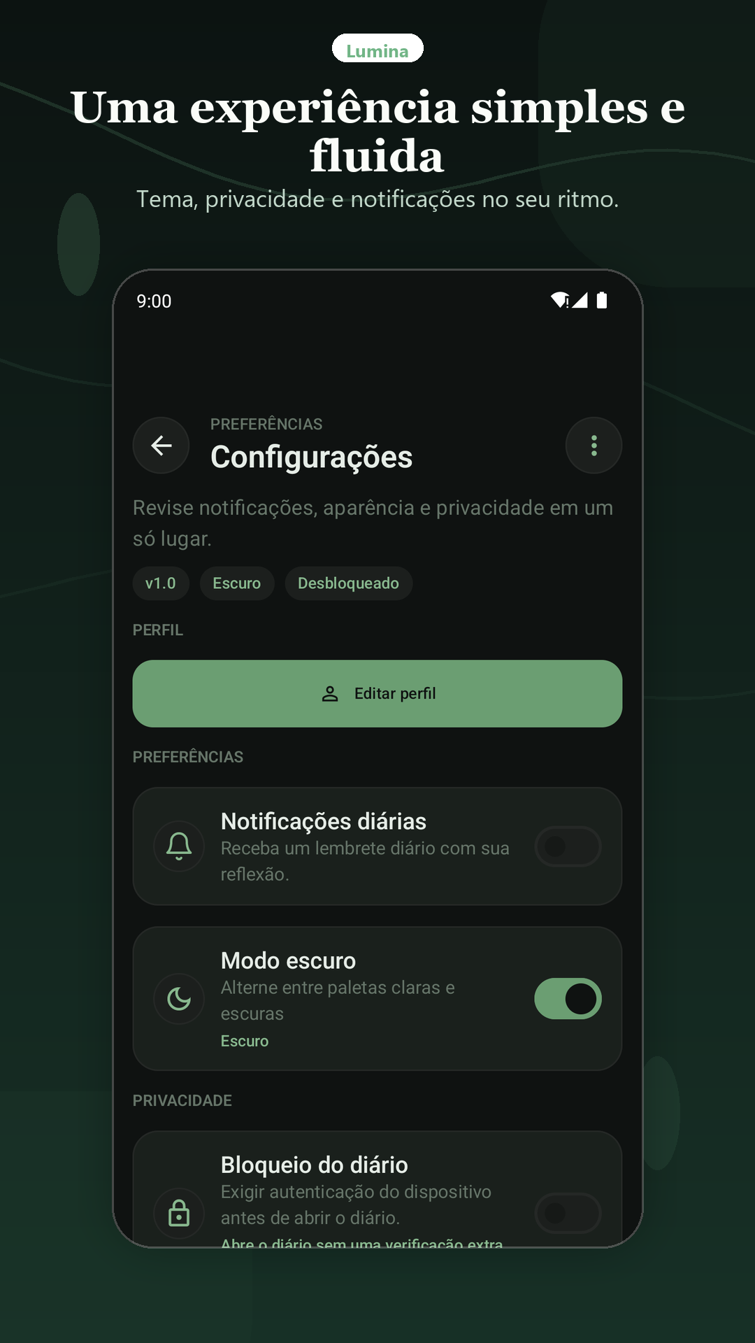 Feito para uso diário, sem ruído. O Lumina mantém a experiência simples, direta e respeitosa com a sua atenção.