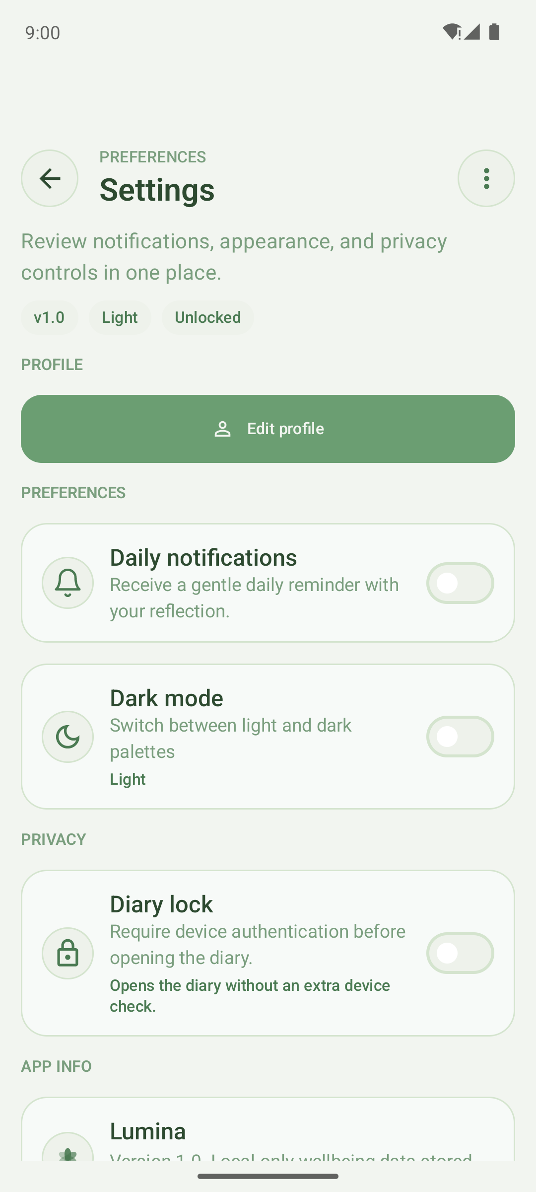 Lumina privacy settings