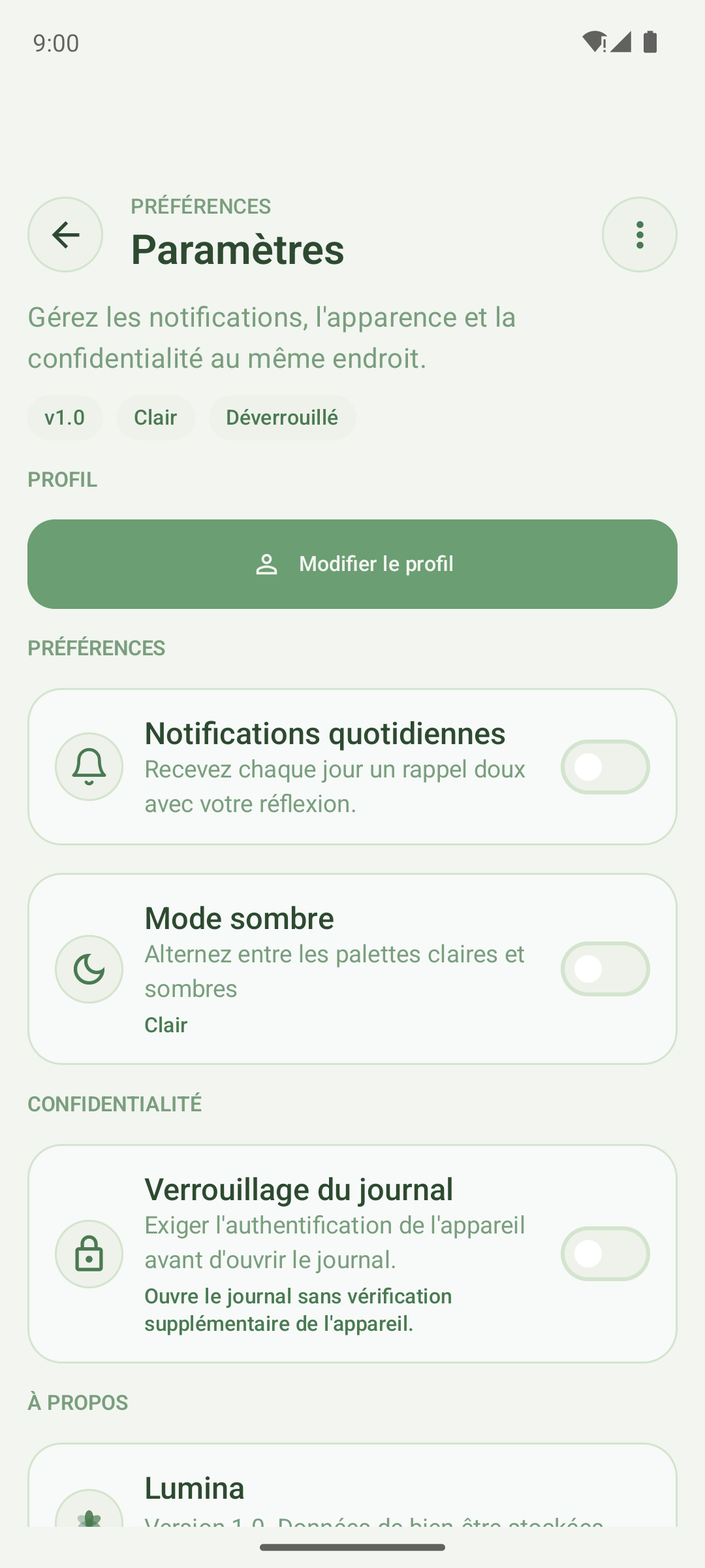 Réglages de confidentialité Lumina